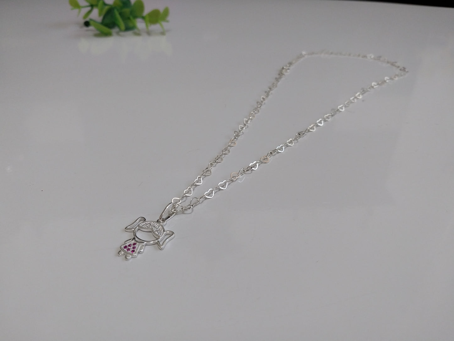 Colar de Prata 925 - Elo Coração com Pingente de Prata Menina