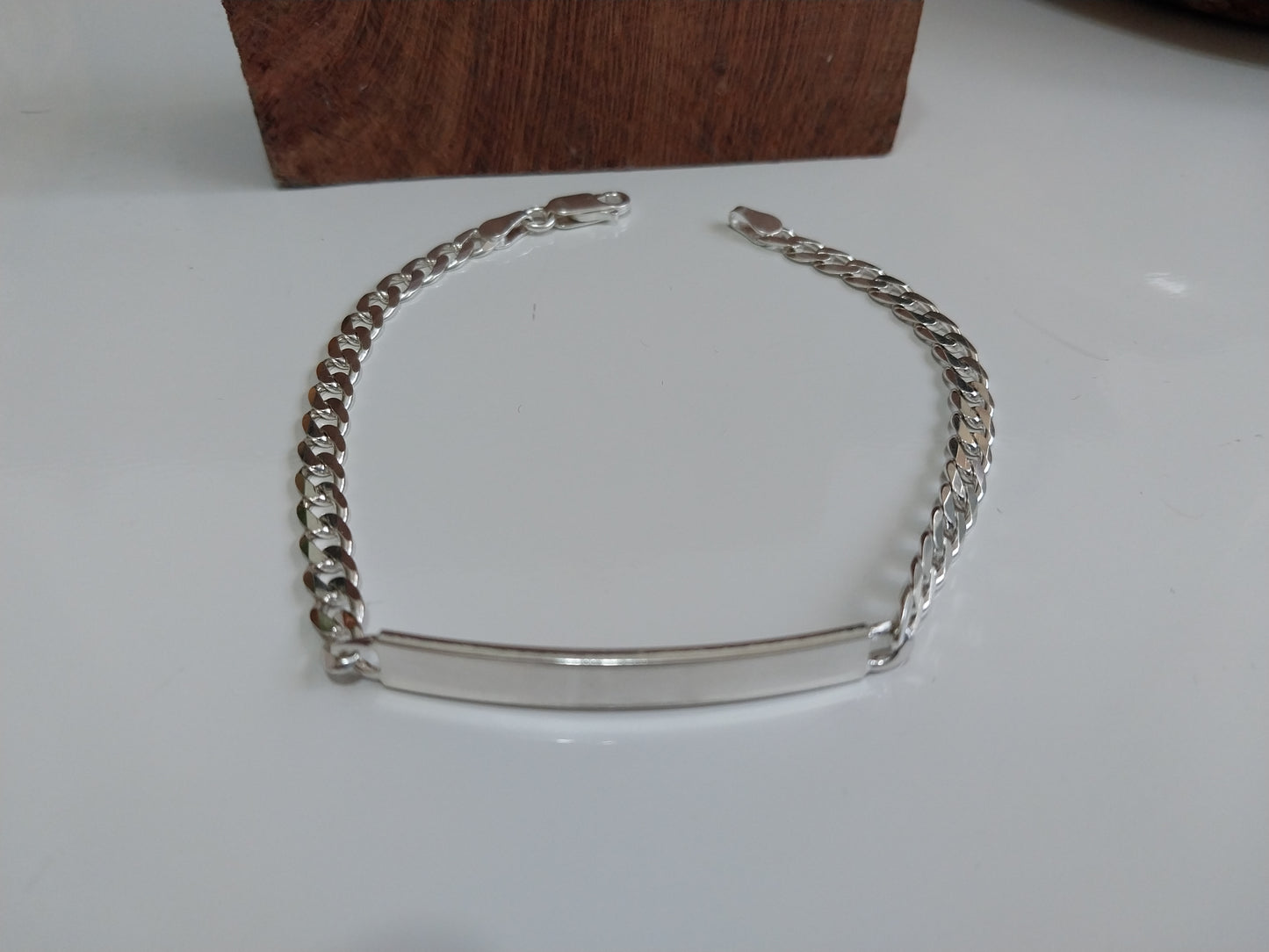 Pulseira de Prata 925 - Groumet - Com Placa.