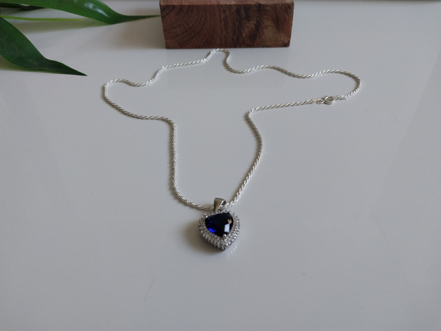 Corrente de Prata 925 - Elo Cordão Baiano com Pingente Coração Azul