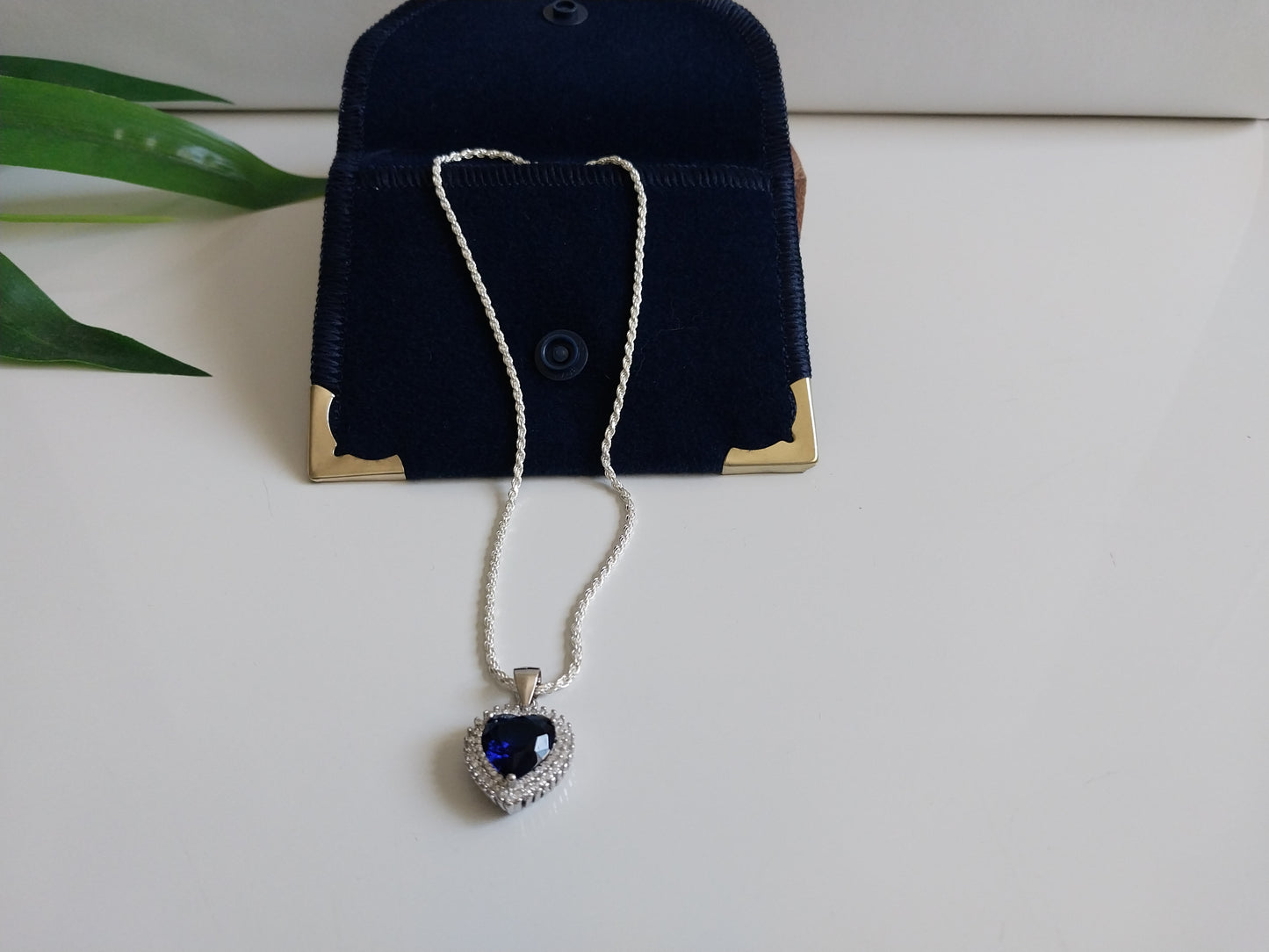 Corrente de Prata 925 - Elo Cordão Baiano com Pingente Coração Azul