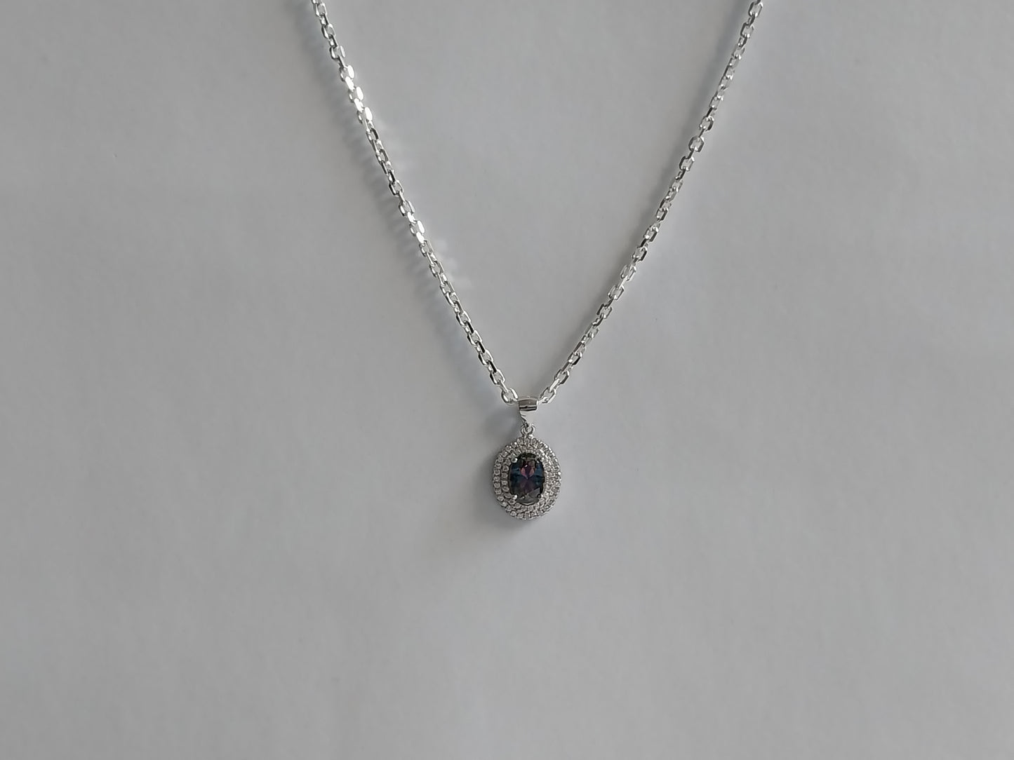 Corrente de Prata 925 - Cartier Elo Médio e Pingente de Prata Pedra Colorida