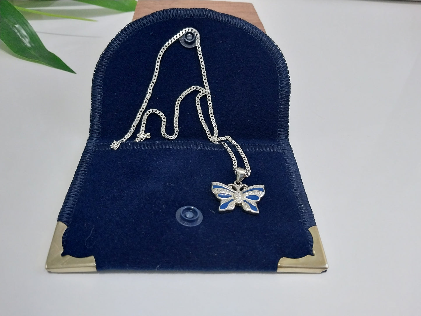 Corrente de Prata 925 - Groumet e Pingente de Prata Borboleta Azul.