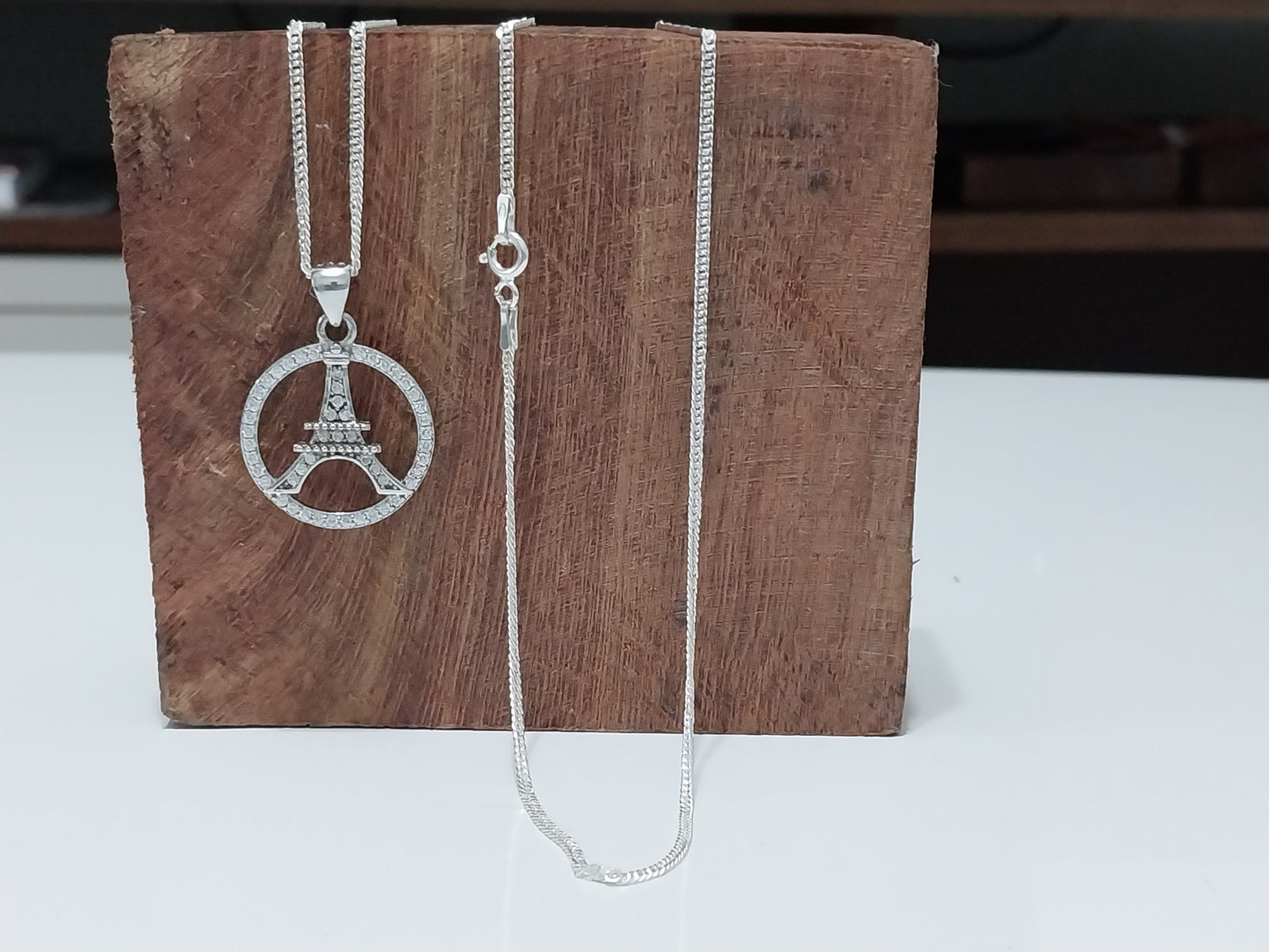 Corrente de Prata - Groumet Elo Duplo e Pingente de Prata Torre Eiffel.