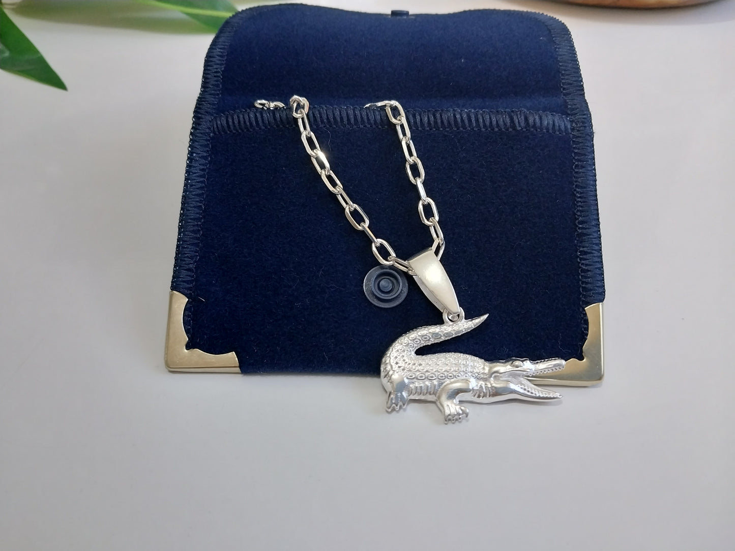 Corrente Prata 925 - Elo Alongado com Pingente de Prata Jacaré.