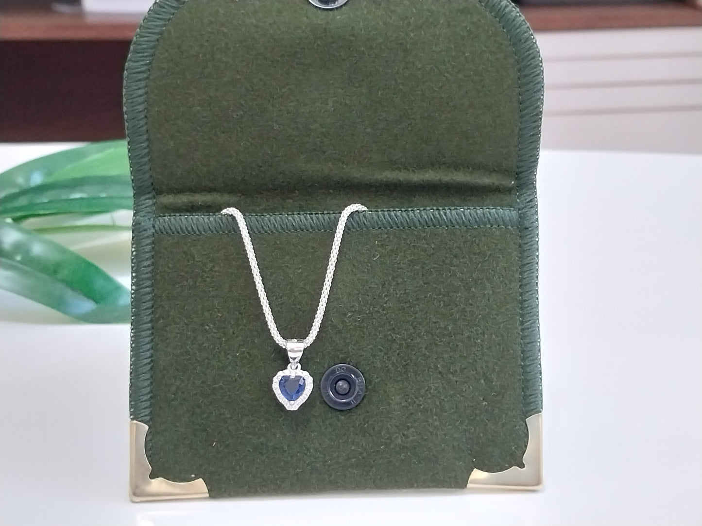 Colar de Prata 925 - Elo Pipoca com Pingente Coração Azul