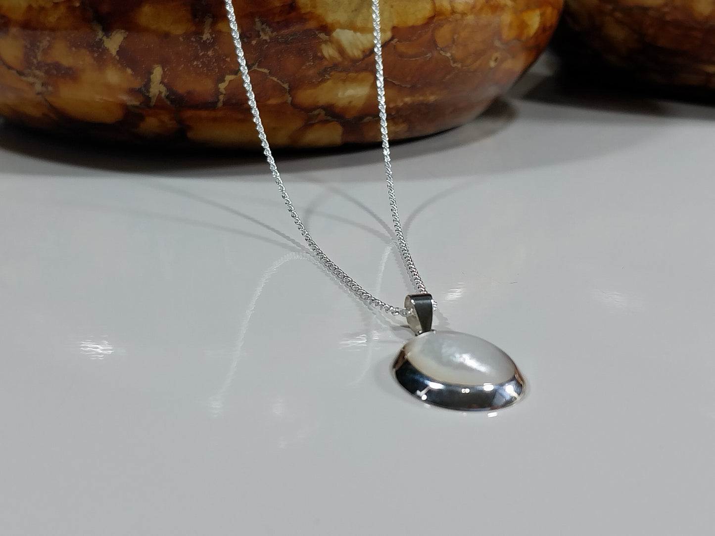 Corrente de Prata 925 - Elo Cordão Baiano e Pingente de Prata Lapidado Oval