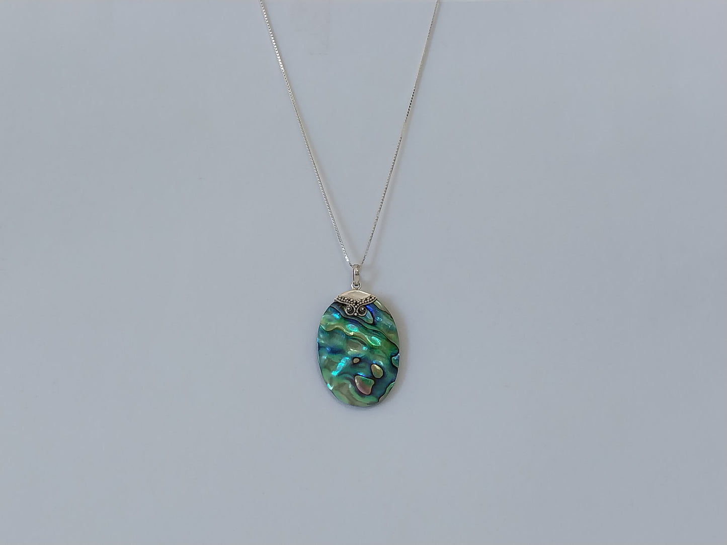 Corrente de Prata 925 - Elo Veneziana com Pingente de Prata Pedra Abalone.