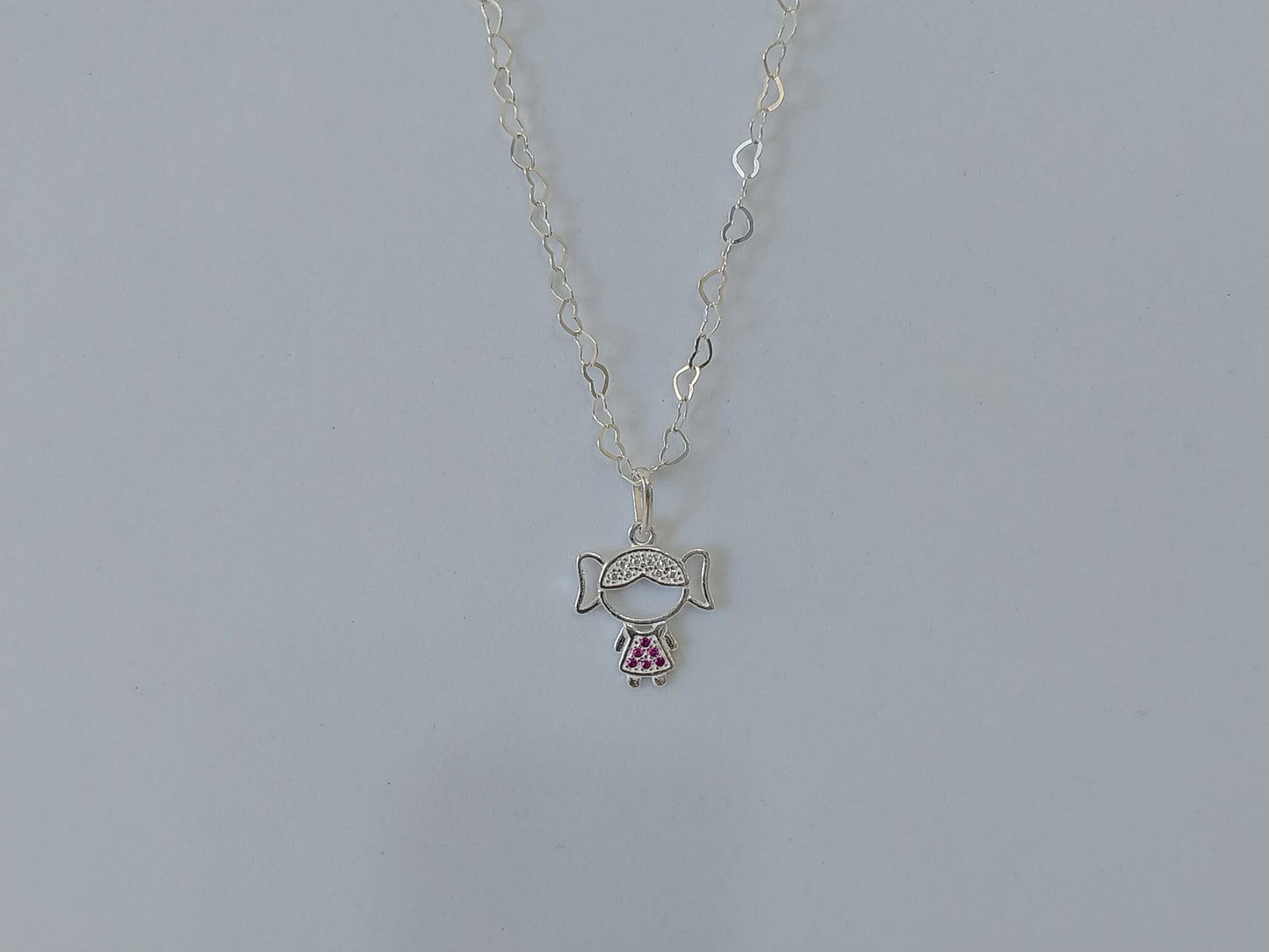 Colar de Prata 925 - Elo Coração com Pingente de Prata Menina