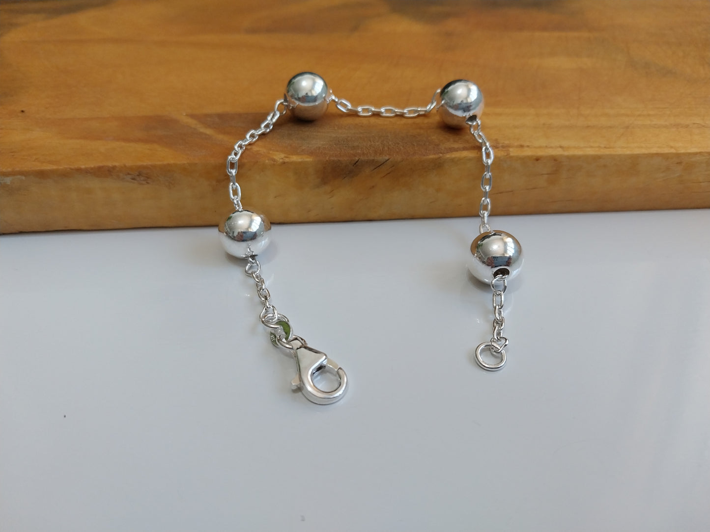 Pulseira de Prata 925 - Elo Bola Oca com corrente