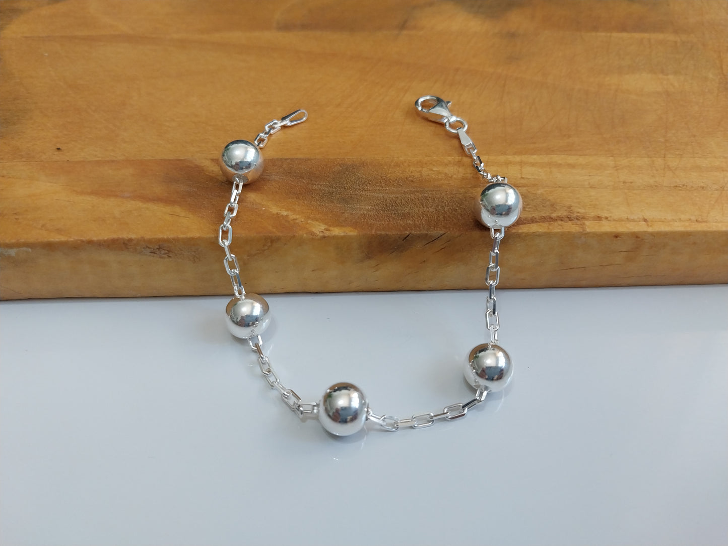 Pulseira de Prata 925 - Elo Bola Oca com corrente