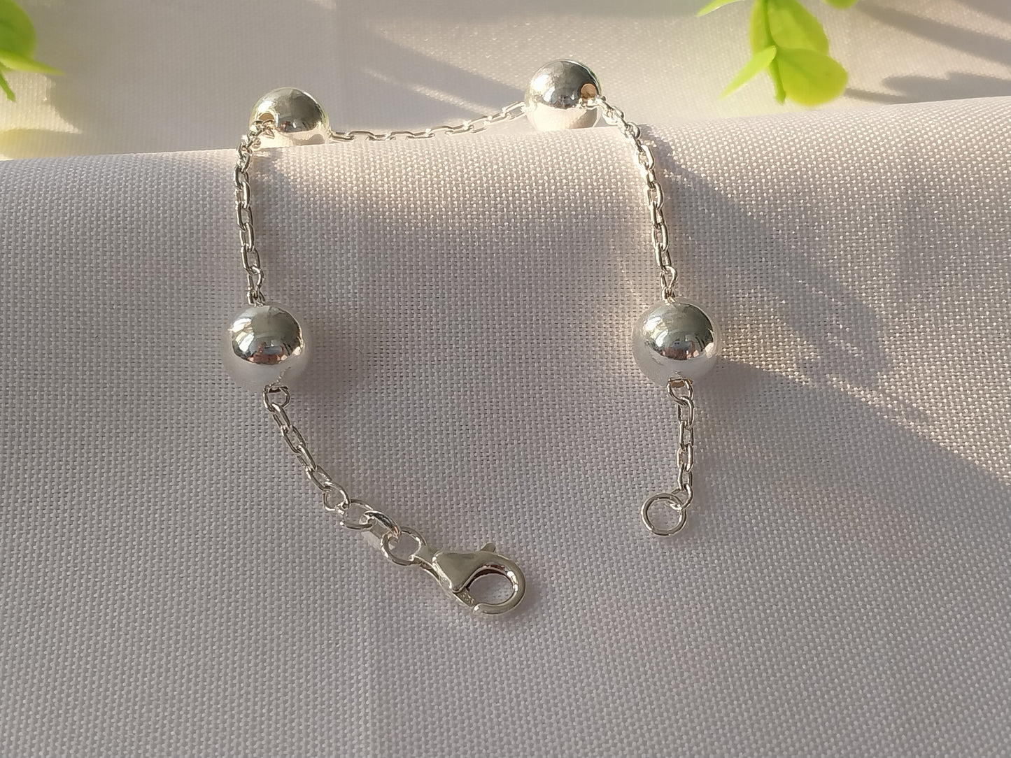 Pulseira de Prata 925 - Elo Bola Oca com corrente