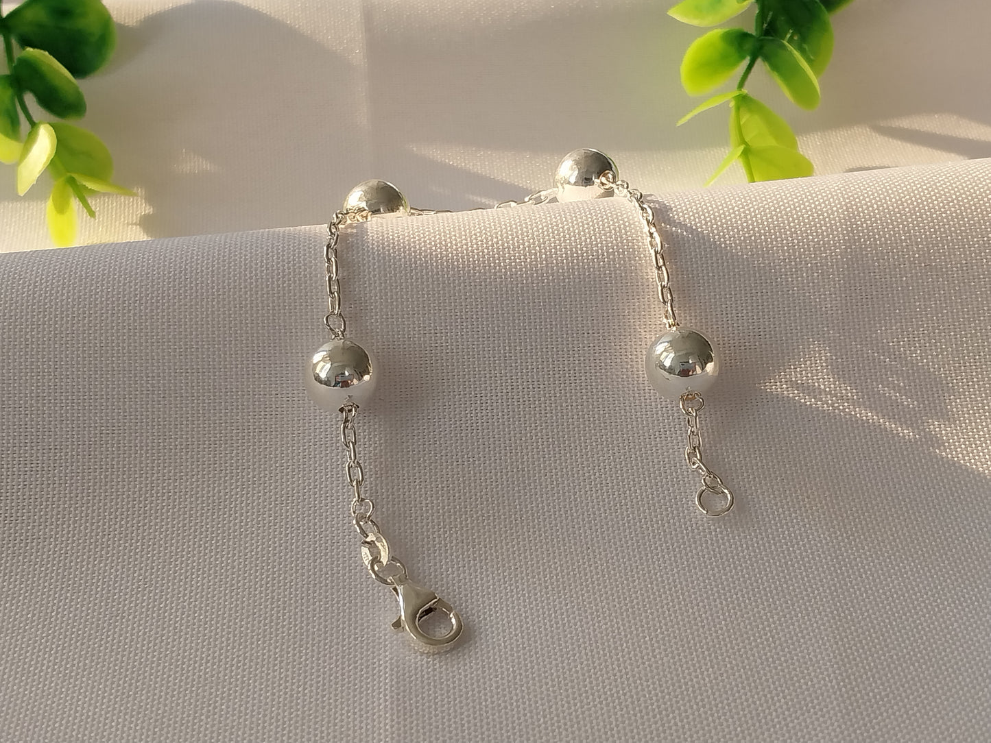 Pulseira de Prata 925 - Elo Bola Oca com corrente