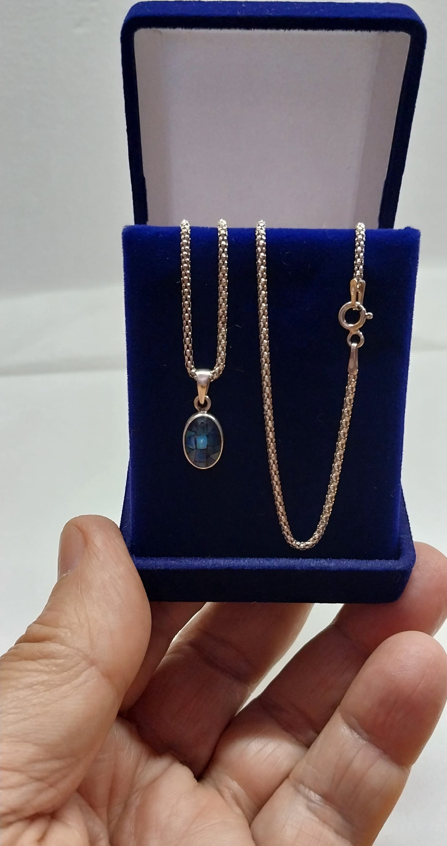 Colar Feminino Prata Legítima com Pingente Gota Pedra Opala Piauí