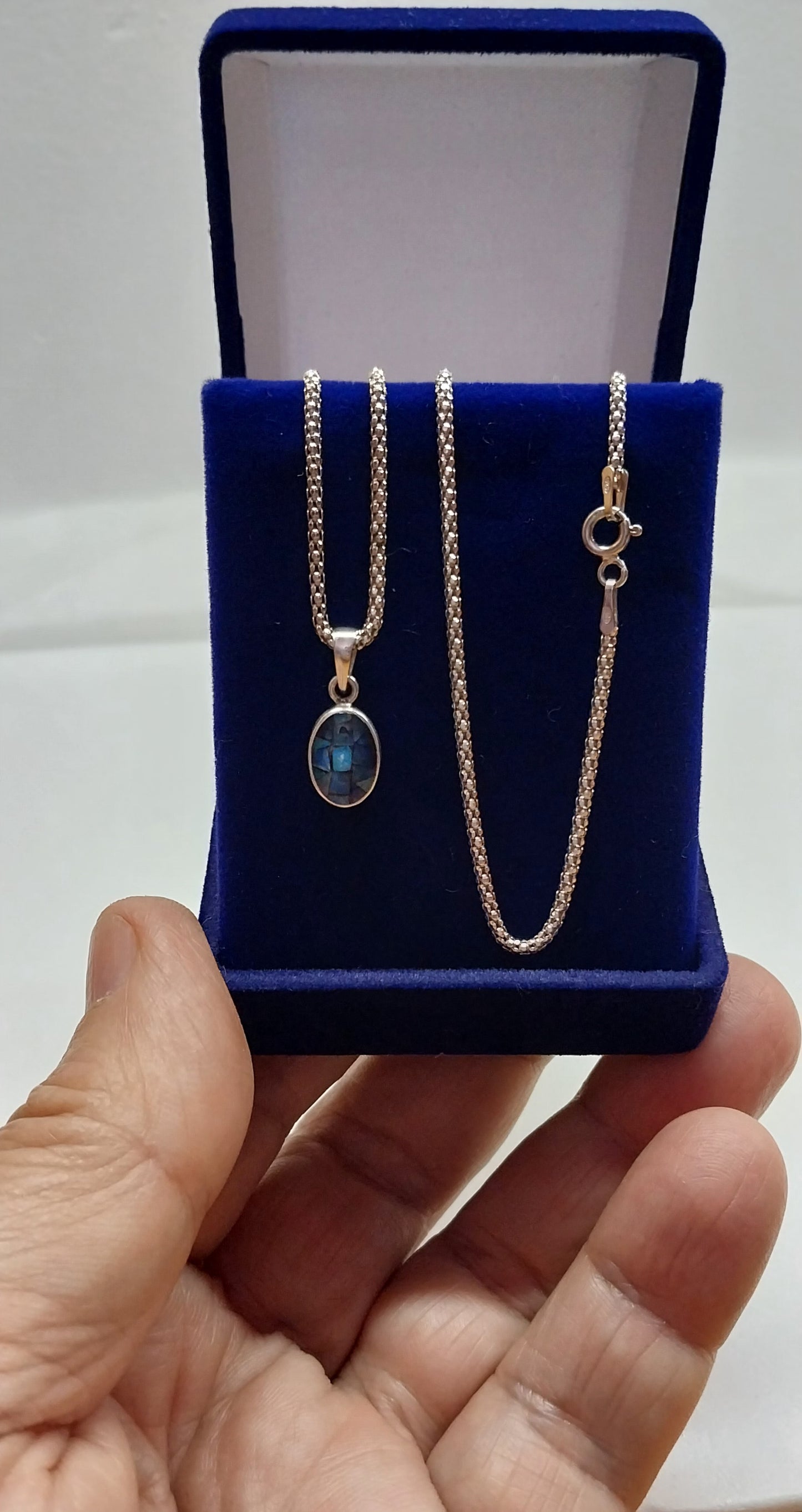 Colar Feminino Prata Legítima com Pingente Gota Pedra Opala Piauí