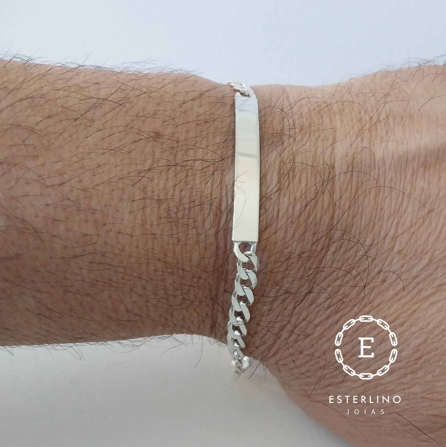 Pulseira de Prata 925 - Groumet - Com Placa.